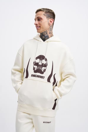 Erkek Oversize Fire Baskılı Sweatshirt Ekru