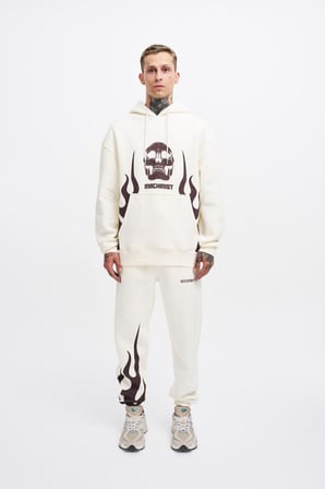 Erkek Oversize Fire Baskılı Sweatshirt Ekru