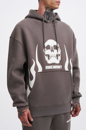 Erkek Oversize Fire Baskılı Sweatshirt Antrasit