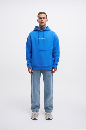 Erkek Good And Evil Baskılı Oversize Sweatshirt Saks Mavi