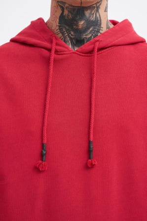 Erkek Yıkamalı Basic Kapüşonlu Oversize Sweatshirt Açık Kırmızı