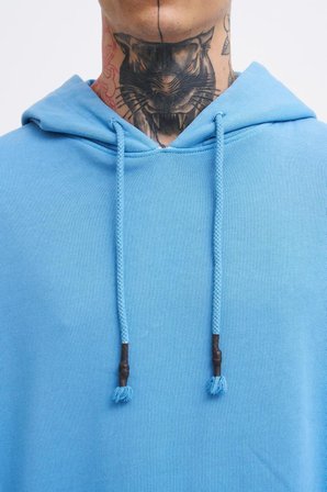 Erkek Yıkamalı Basic Kapüşonlu Oversize Sweatshirt Açık Mavi