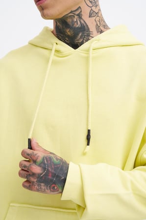 Erkek Yıkamalı Basic Kapüşonlu Oversize Sweatshirt Açık Sarı