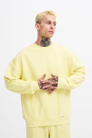 Erkek Yıkamalı Oversize Sweatshirt Açık Sarı