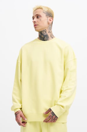 Erkek Yıkamalı Oversize Sweatshirt Açık Sarı