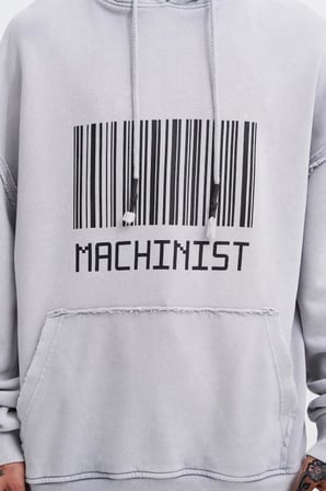 Erkek Yıkamalı Barkod Baskılı Kapüşonlu Oversize Sweatshirt Gri