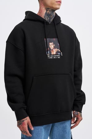 Erkek Muhammed Ali Baskılı Kapüşonlu Sweatshirt Siyah