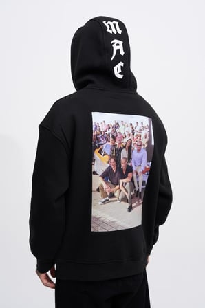 Erkek Fast Furious Baskılı Kapüşonlu Oversize Sweatshirt Siyah