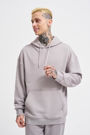 Erkek Kapüşonlu Oversize Sweatshirt Açık Gri