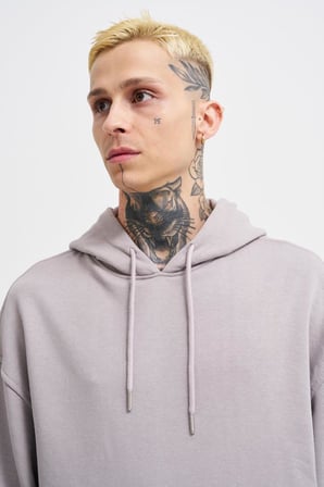 Erkek Kapüşonlu Oversize Sweatshirt Açık Gri