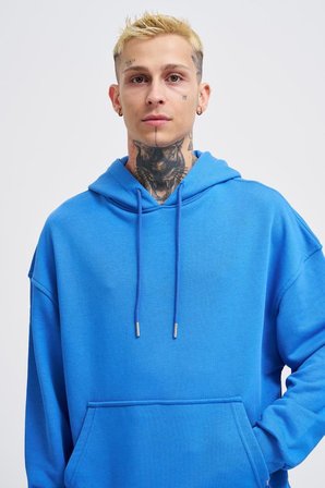 Erkek Kapüşonlu Oversize Sweatshirt Saks Mavi