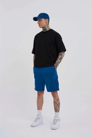 Erkek Kargo Cepli Basic Relaxed Şort Indigo