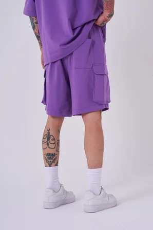 Erkek Kargo Basic Oversize Şort Mor