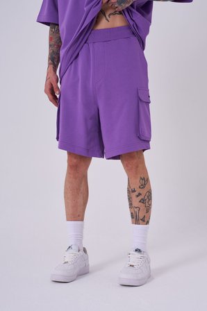 Erkek Kargo Basic Oversize Şort Mor
