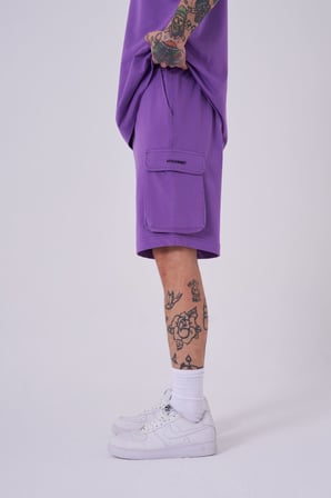 Erkek Kargo Basic Oversize Şort Mor