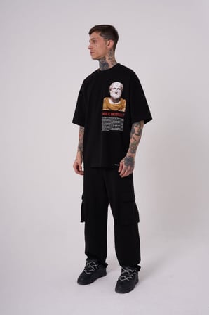 Erkek Premium Aristotales High Baskılı Oversize Tişört Siyah