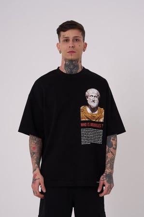 Erkek Premium Aristotales High Baskılı Oversize Tişört Siyah