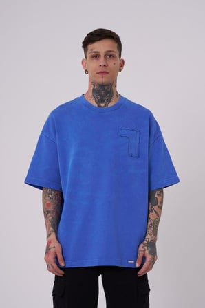 Erkek Be Bold Be You Yıkmalı Oversize Tişört Açık Mavi Efektli