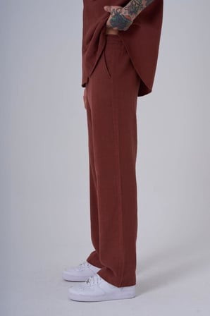 Erkek Relaxed Keten Görünümlü Pantolon Mürdüm