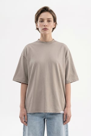 Kadın Basic Oversize Pamuklu Süprem T-Shirt Haki