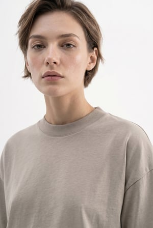 Kadın Basic Oversize Pamuklu Süprem T-Shirt Haki