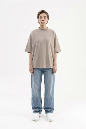 Kadın Basic Oversize Pamuklu Süprem T-Shirt Haki