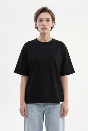 Kadın Basic Oversize Pamuklu Süprem T-Shirt Siyah