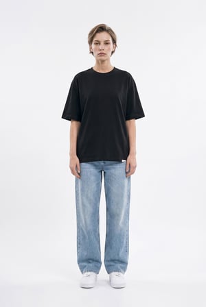 Kadın Basic Oversize Pamuklu Süprem T-Shirt Siyah