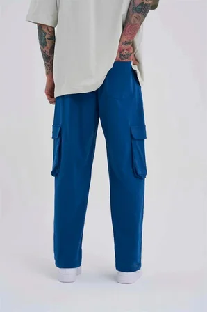 Erkek Kargo Cepli Oversize Baggy Eşofman Altı Indigo