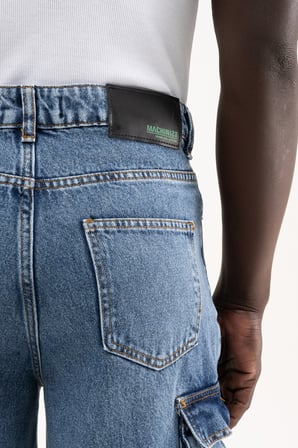Erkek Yan Cepli Baggy Jean Pantolon Mavi