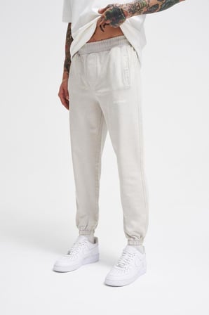 Erkek Luxury Basic Yıkamalı Jogger Eşofman Altı Açık Bej Efektli