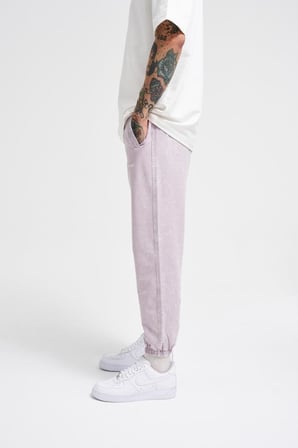 Erkek Luxury Basic Yıkamalı Jogger Eşofman Altı İnci Beyaz-Gri Efektli