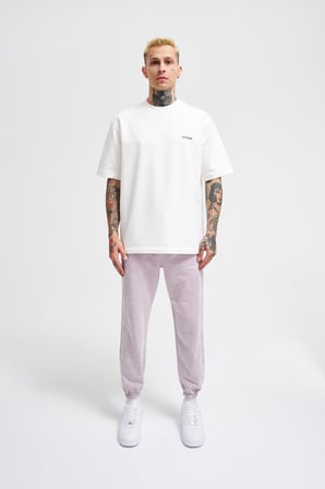 Erkek Luxury Basic Yıkamalı Jogger Eşofman Altı İnci Beyaz-Gri Efektli