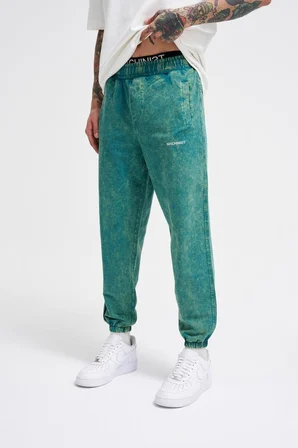 Erkek Luxury Basic Yıkamalı Jogger Eşofman Altı Yağ Yeşili Efektli