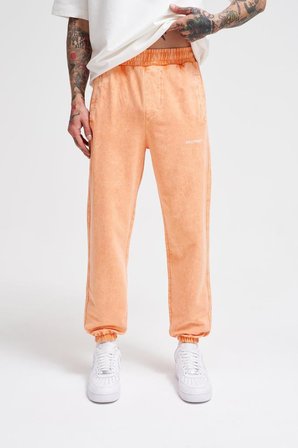 Erkek Luxury Basic Yıkamalı Jogger Eşofman Altı Turuncu Efektli