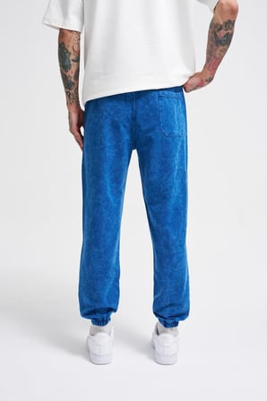 Erkek Luxury Basic Yıkamalı Jogger Eşofman Altı Indigo Efektli