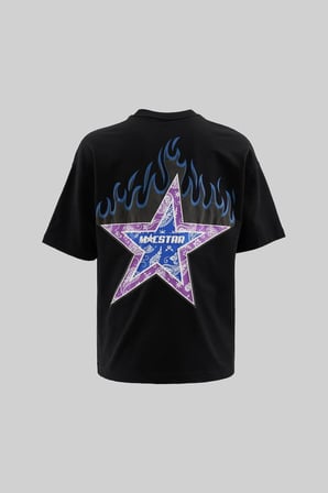 Erkek Macstar Flame Baskılı Oversize Tişört Siyah