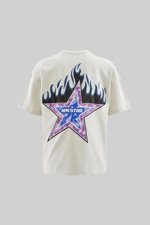 Erkek Macstar Flame Baskılı Oversize Tişört Uzay Grisi
