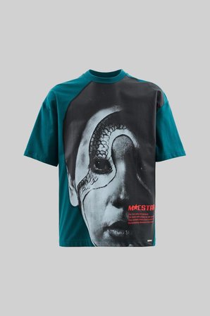 Erkek Macstar Snake Face Oversize Tişört Yağ Yeşili