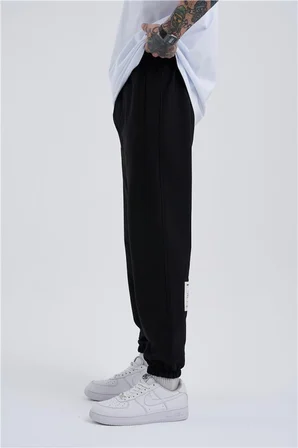 Oversize Basic Bel Paça Lastikli 3 Cepli Jogger Eşofman Altı Siyah