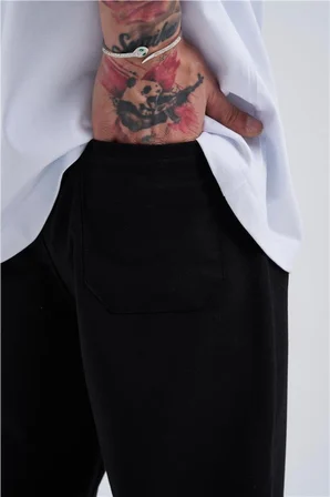Oversize Basic Bel Paça Lastikli 3 Cepli Jogger Eşofman Altı Siyah