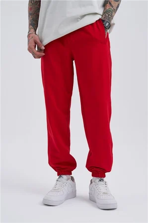 Oversize Basic Bel Paça Lastikli 3 Cepli Jogger Eşofman Altı Kırmızı