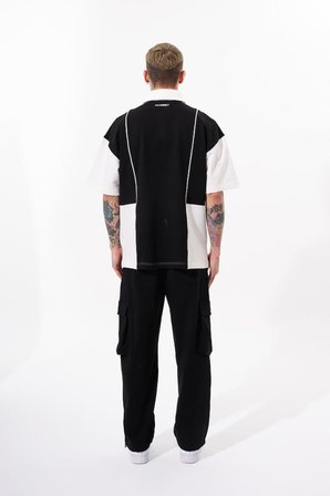 Erkek Piping And Contrast Baskılı Polo Tişört Siyah-Ekru