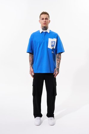 Erkek Constrast Pocket Oversize Polo Yaka Tişört Açık Mavi