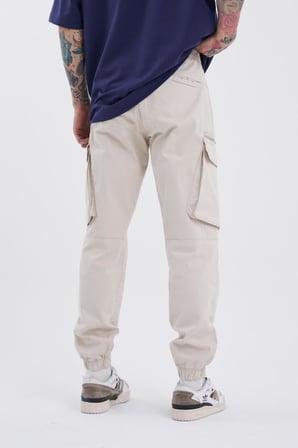 Erkek Kargo Cepli Jogger Kanvas Pantolon Ekru
