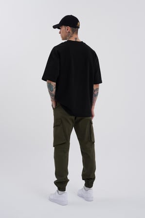 Erkek Kargo Cepli Jogger Kanvas Pantolon Koyu Haki