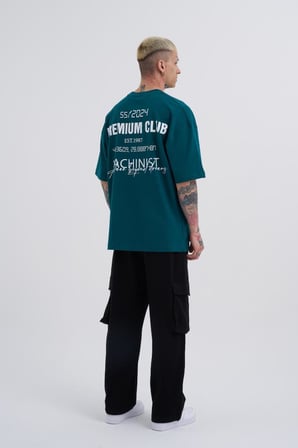 Erkek Premıum Club Oversize Tişört Yağ Yeşili