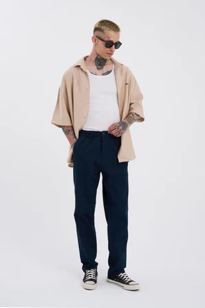Erkek Basic Solid Gabardin Pantolon Koyu Mavi