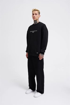 Erkek Veiled Virgin Printed Sweatshirt Siyah