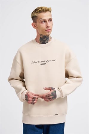 Erkek Veiled Virgin Printed Sweatshirt Açık Bej